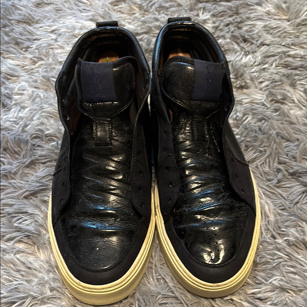 YSL Authentic Black Leather High-Top Sneakers